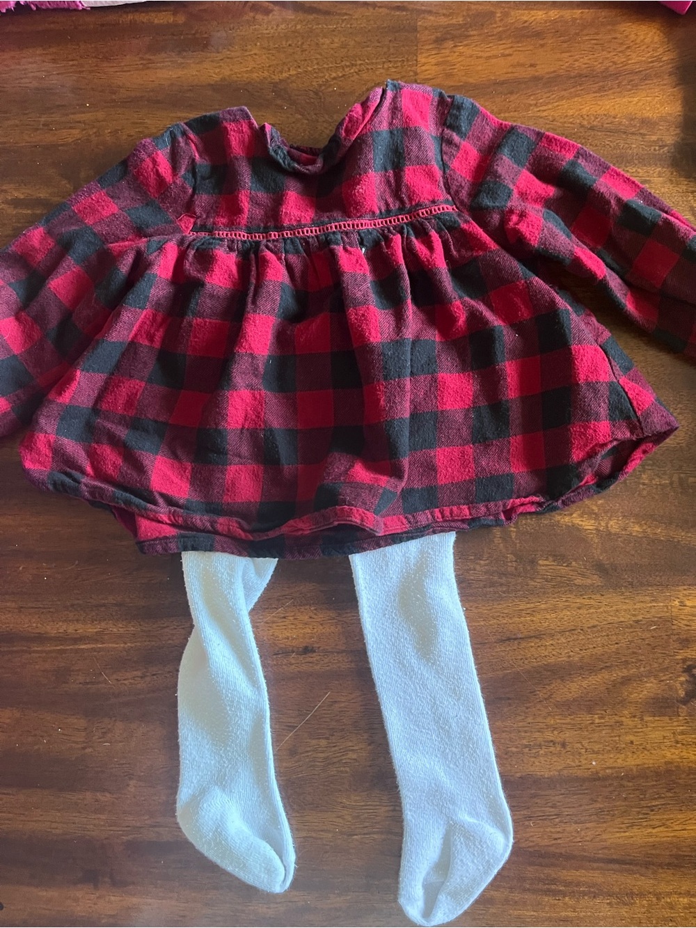 Plaid Baby Dress with White Tights - holiday outfit